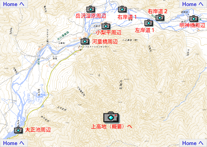 長野県上高地の絶景撮影スポットを示した地図（ポイントマップ）